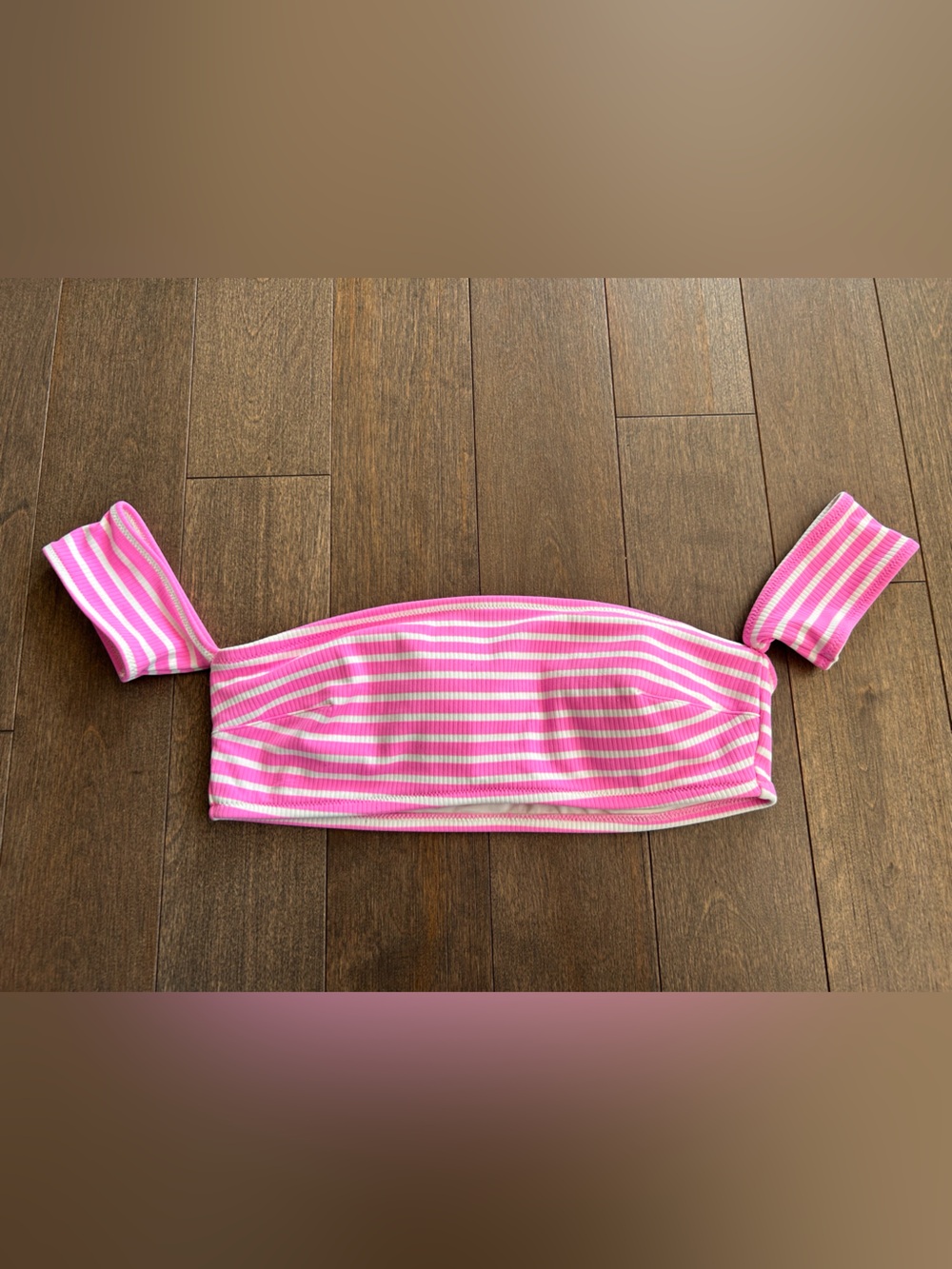 AERIE Striped Pink & White Off-Shoulder Bikini Top size large
